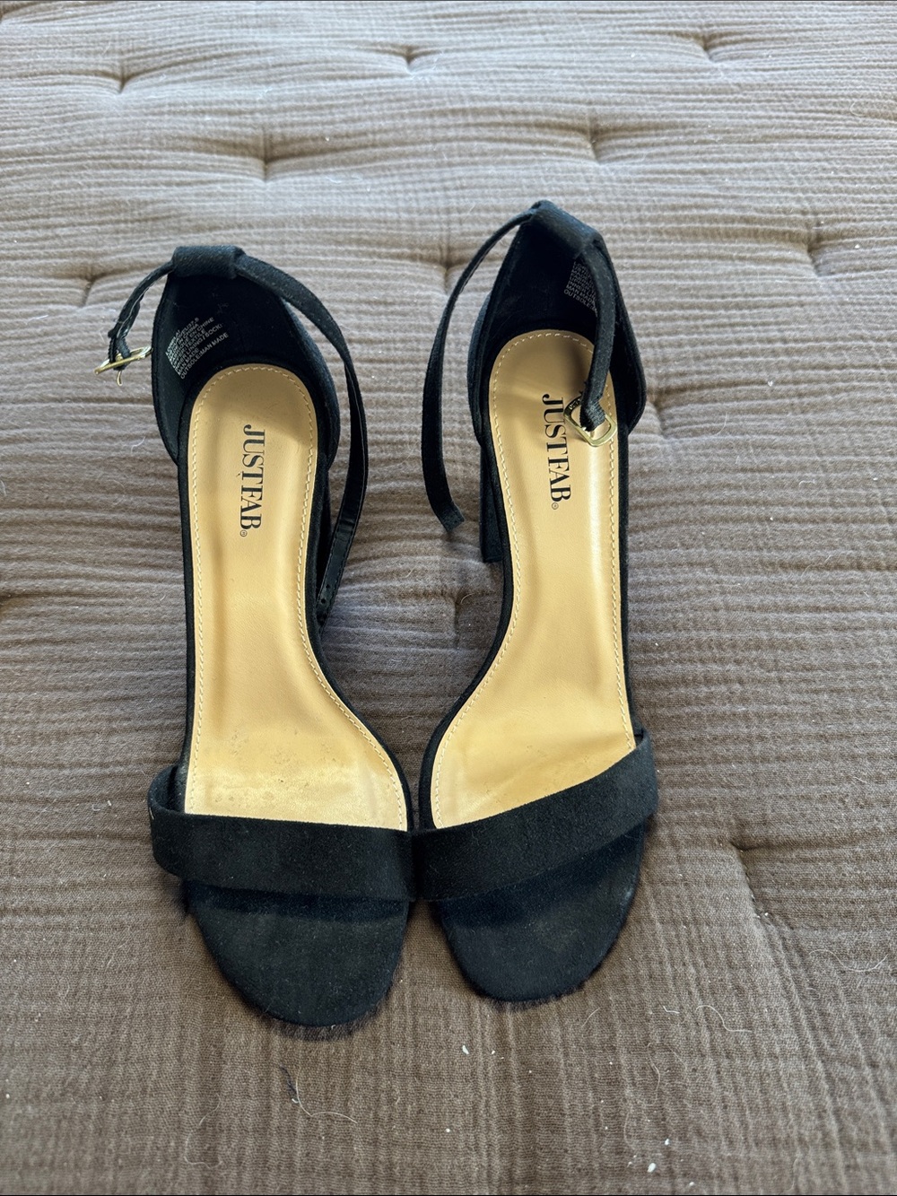 JustFab Black Suede Open-Toe Ankle Tie Heels